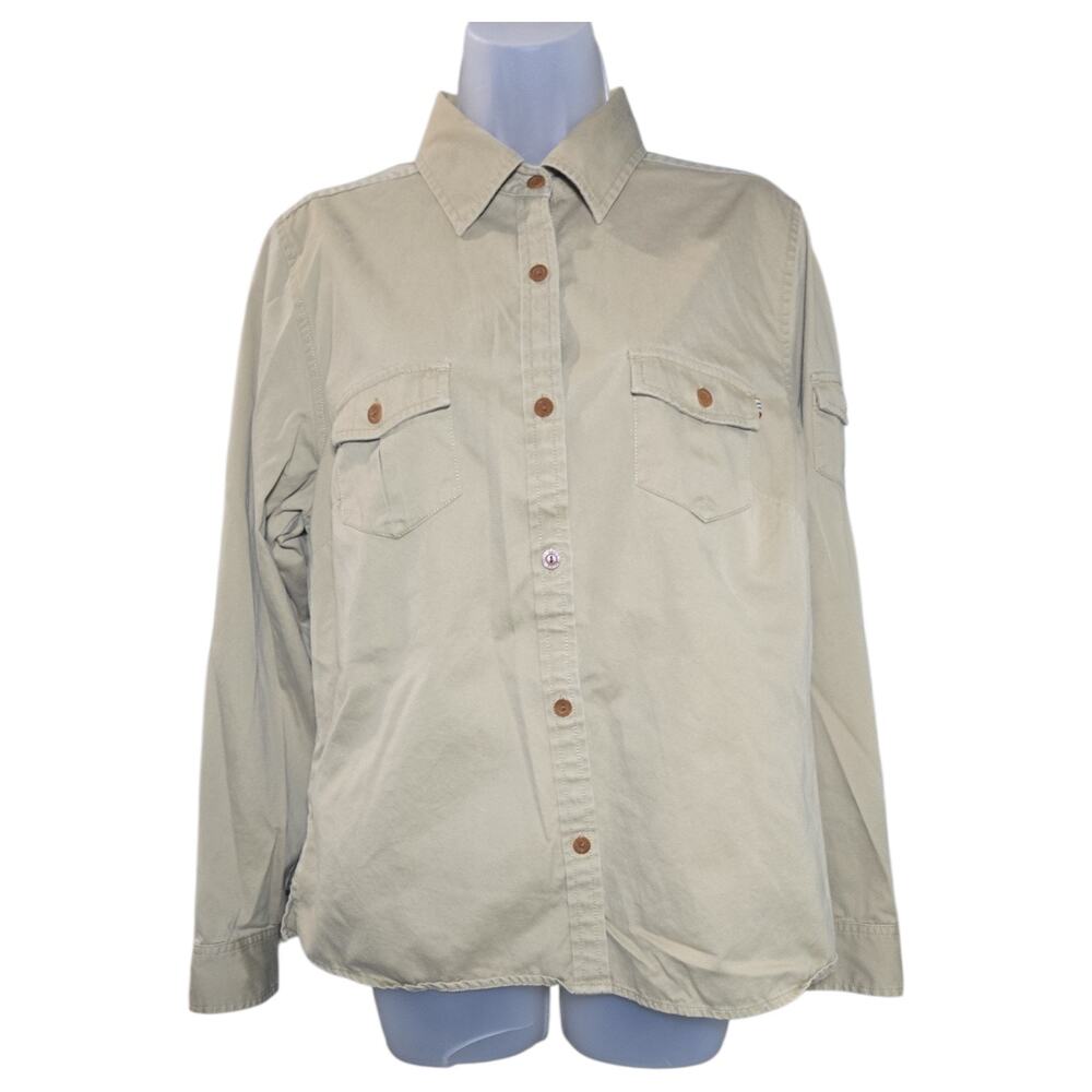 Eddie Bauer Wom LG Tall Khaki Cotton Safari Guide Scouts Uniform Long Sleeve Top